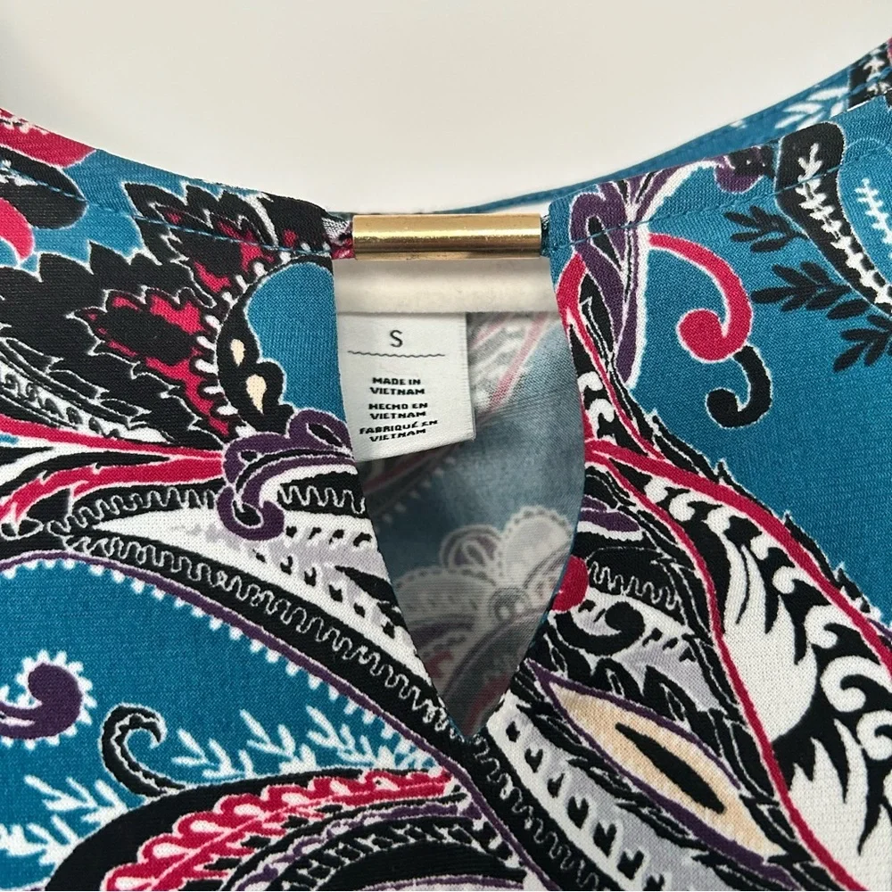 White House Black Market WHBM Women’s Paisley Blouse Split Sleeve​ - Picture 6 of 9